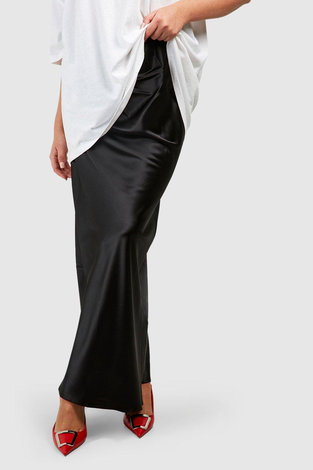 Black satin maxi shop skirt with pockets