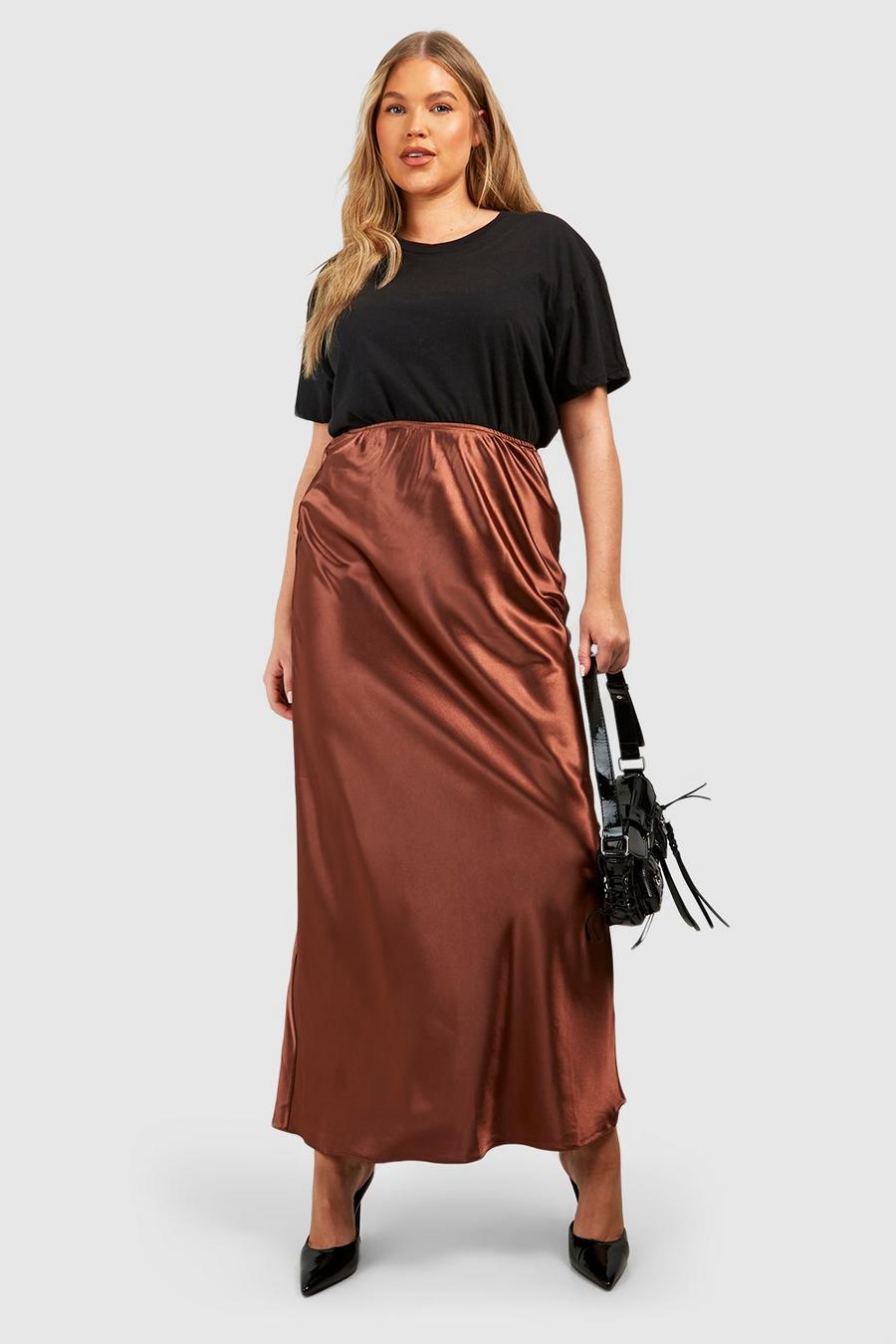 Chocolate Plus Satin Slip Maxi Skirt  image number 1