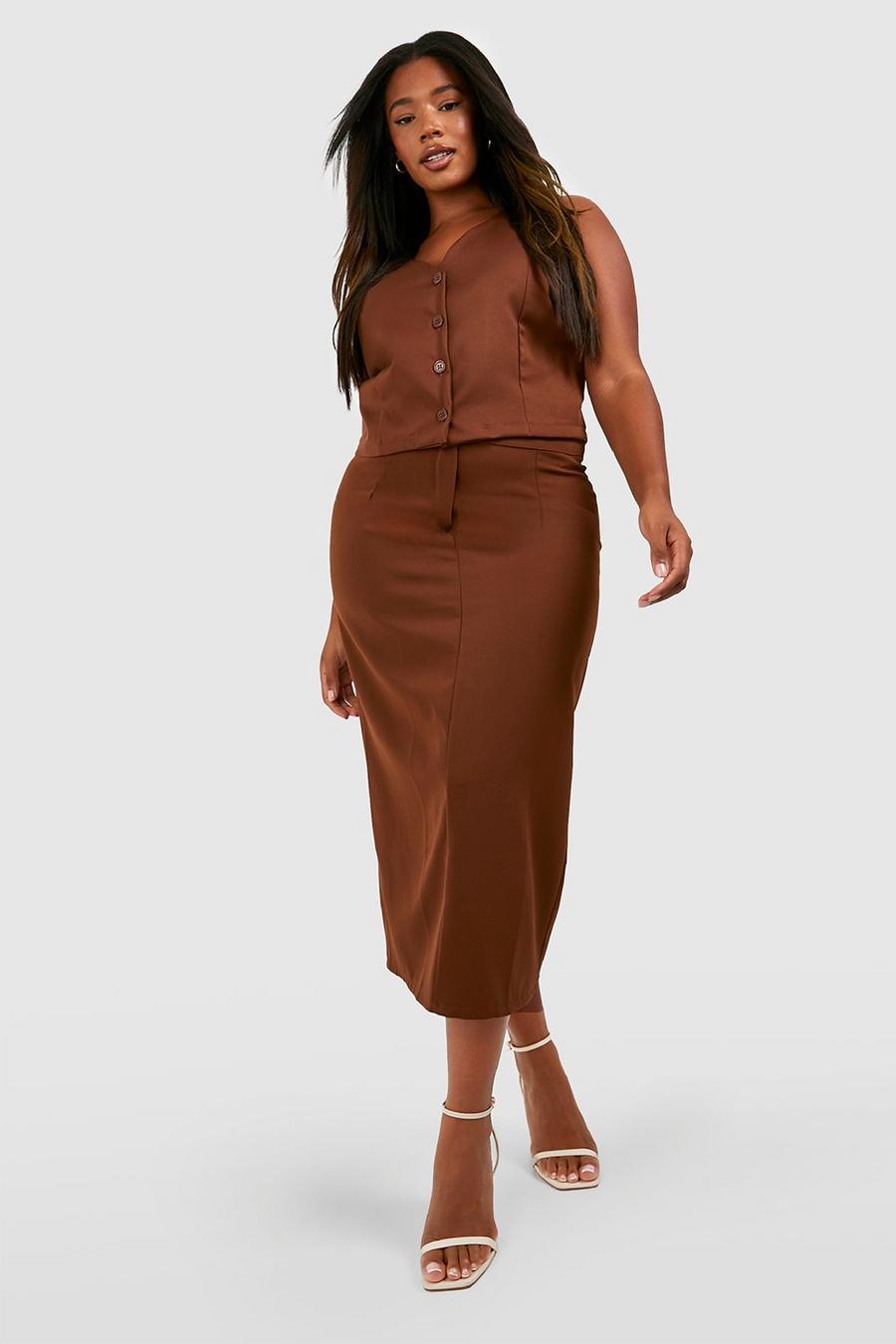 Chocolate Plus Woven Detail Midaxi Skirt