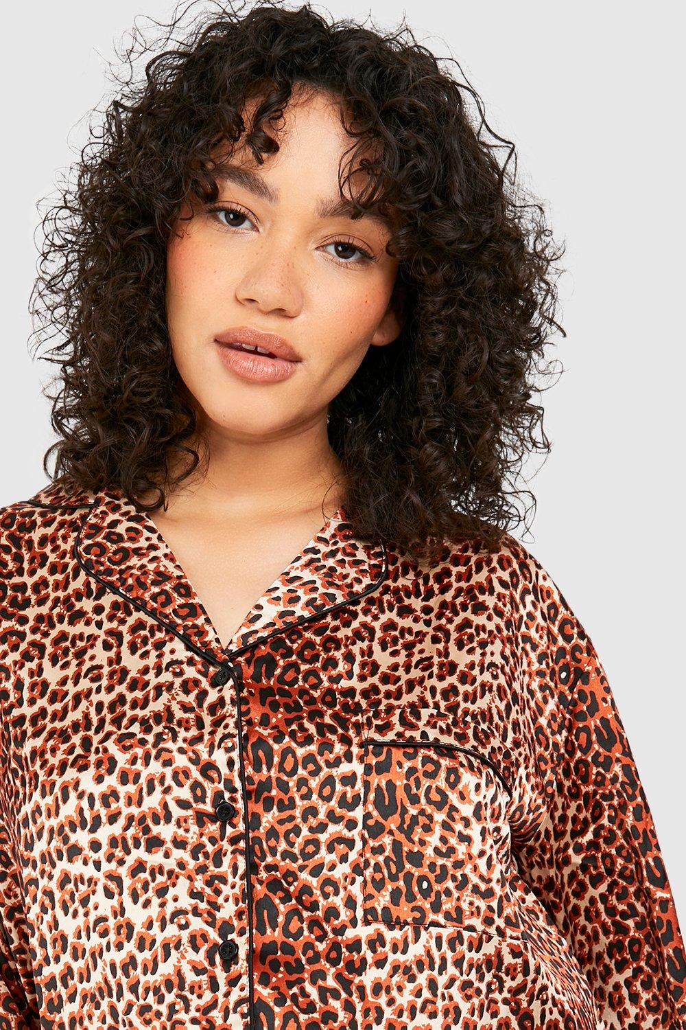 Maternity Oversized Satin Leopard Pajama Set