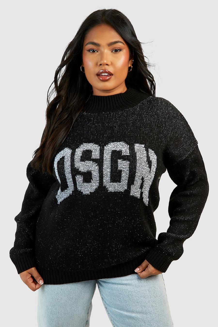 Maglione Plus Size in maglia a collo alto Dsgn, Black image number 1