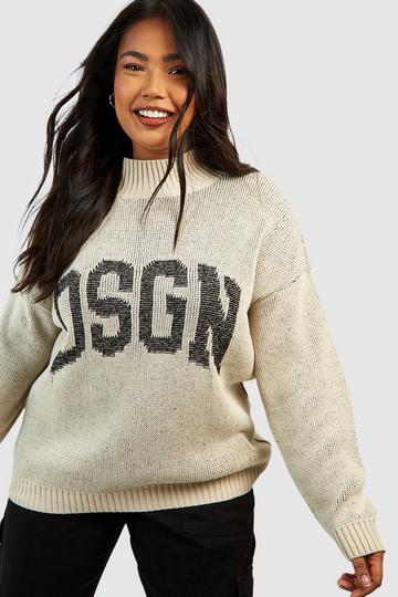 Plus Dsgn High Neck Knitted Sweater stone
