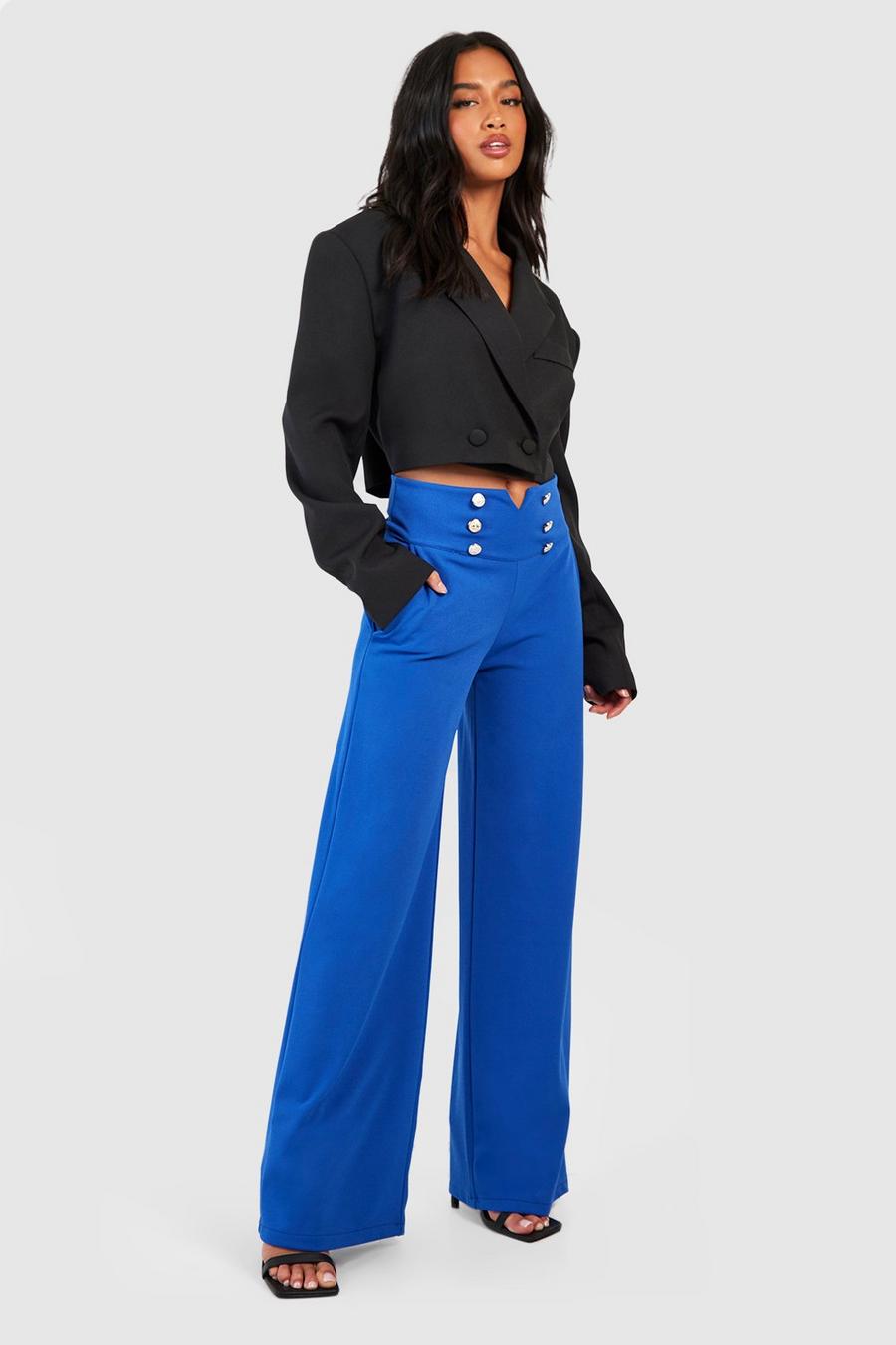 Cobalt Petite Flared Broek Met Knopen En Hoge Taille