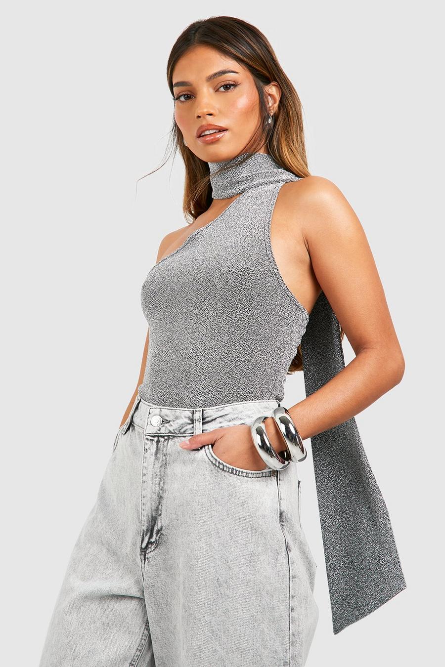 Silver Glitter Bodysuit Met Sjaal Detail