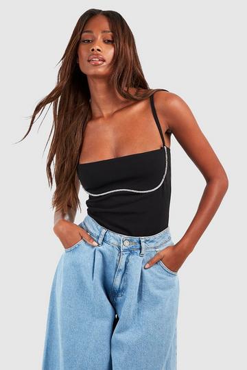 Diamante Trim Corset Top black