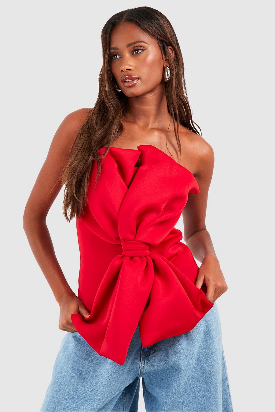 Red Bonded Scuba Bow Corset Top