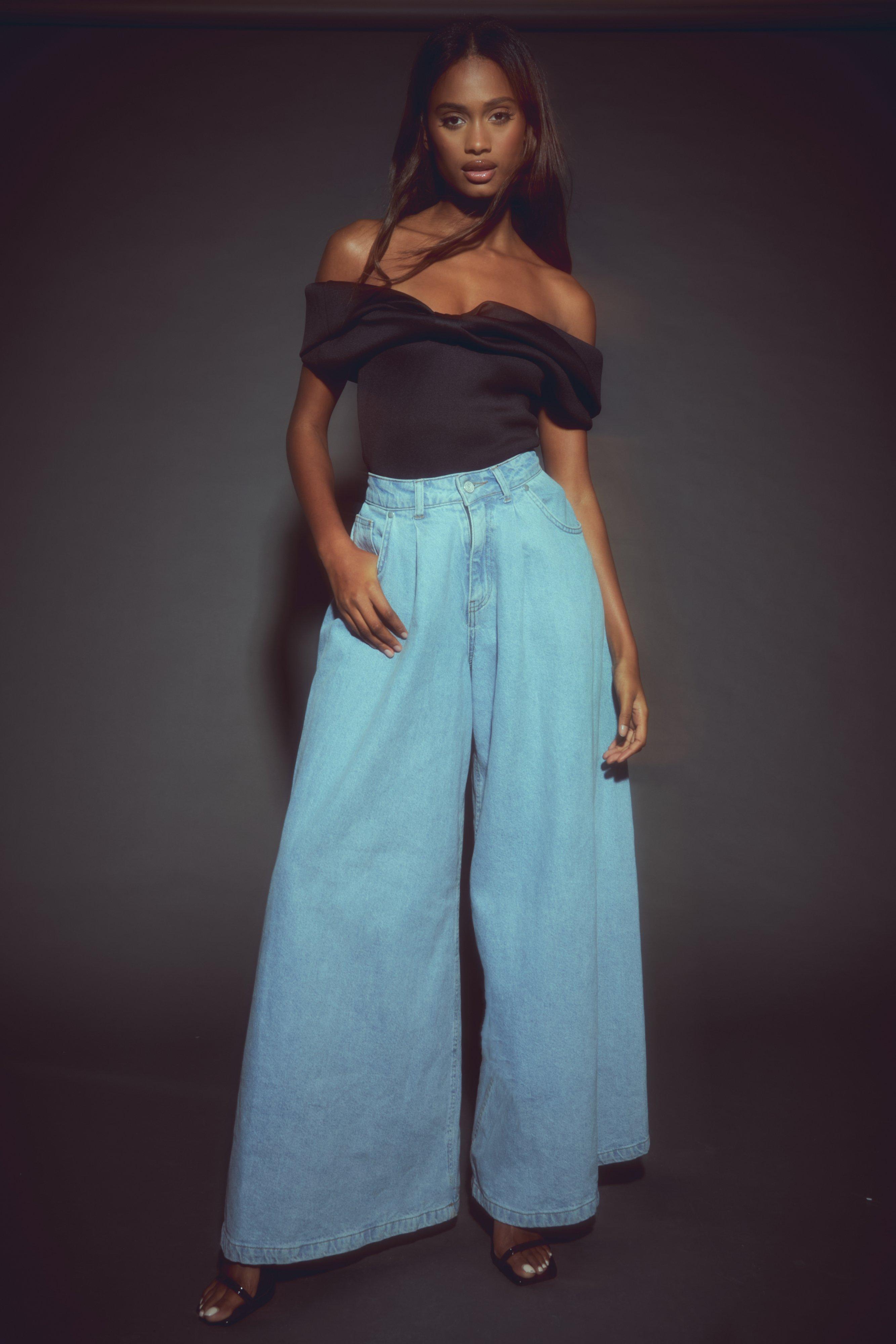 Bonded Long Crossover Skirt In Denim