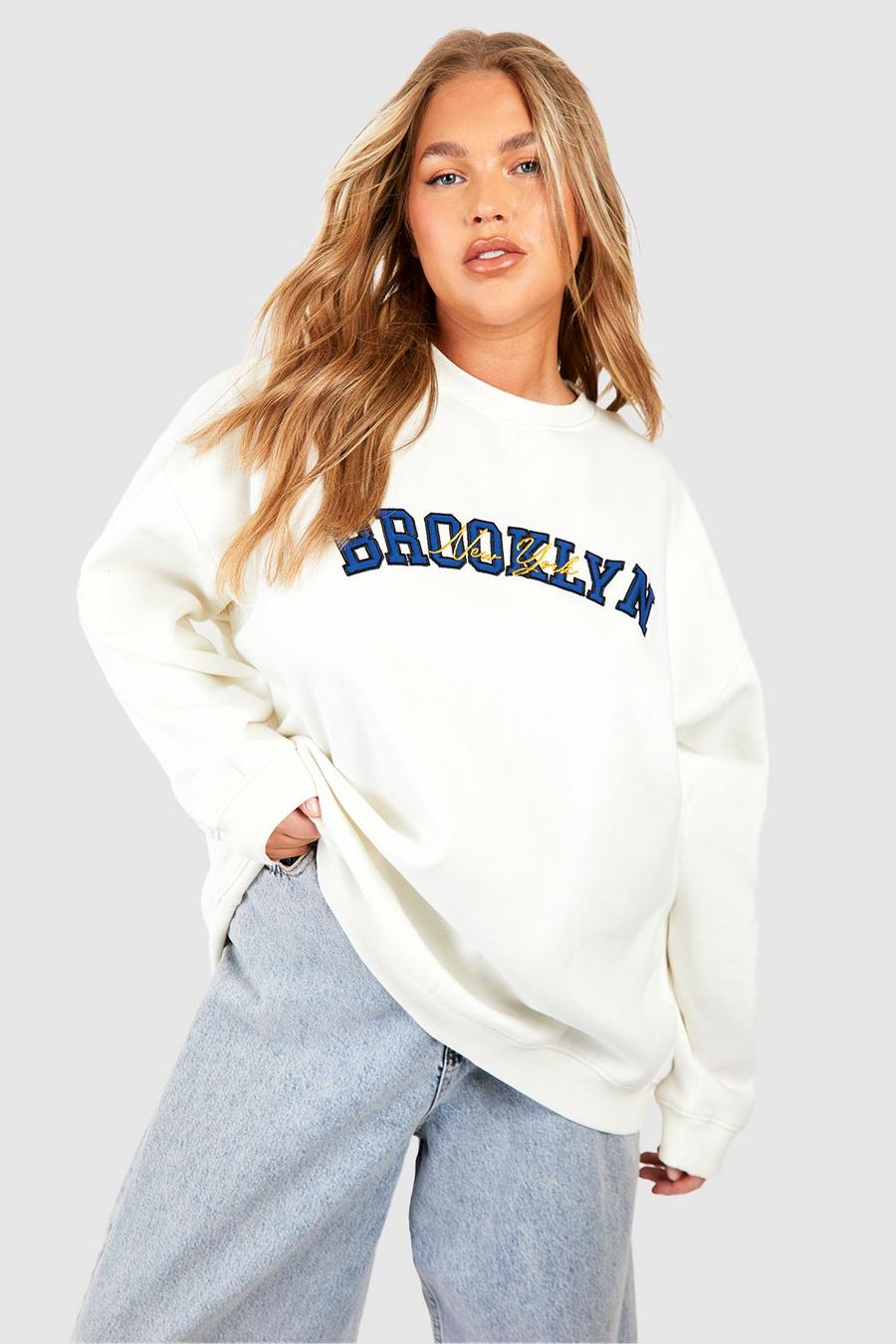 Ecru white Plus Brooklyn Applique Oversized Sweatshirt
