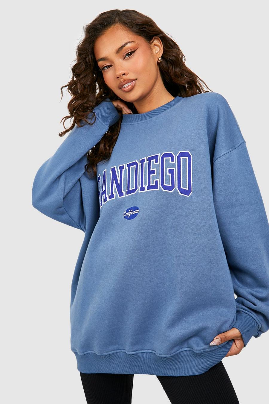 Oversize Sweatshirt mit San Diego Applikation, Petrol