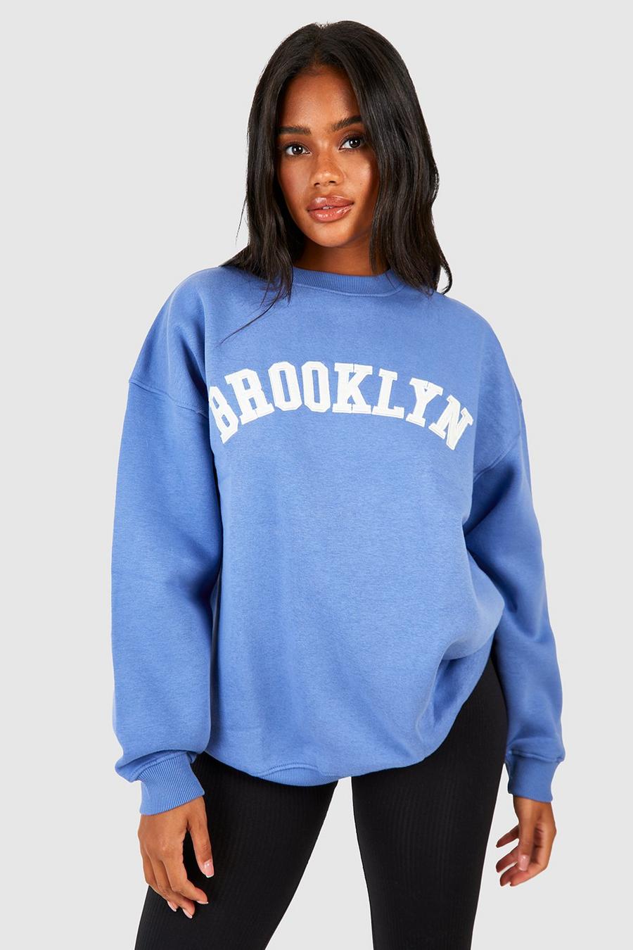 Blue Brooklyn Applique Oversized Sweatshirt  image number 1