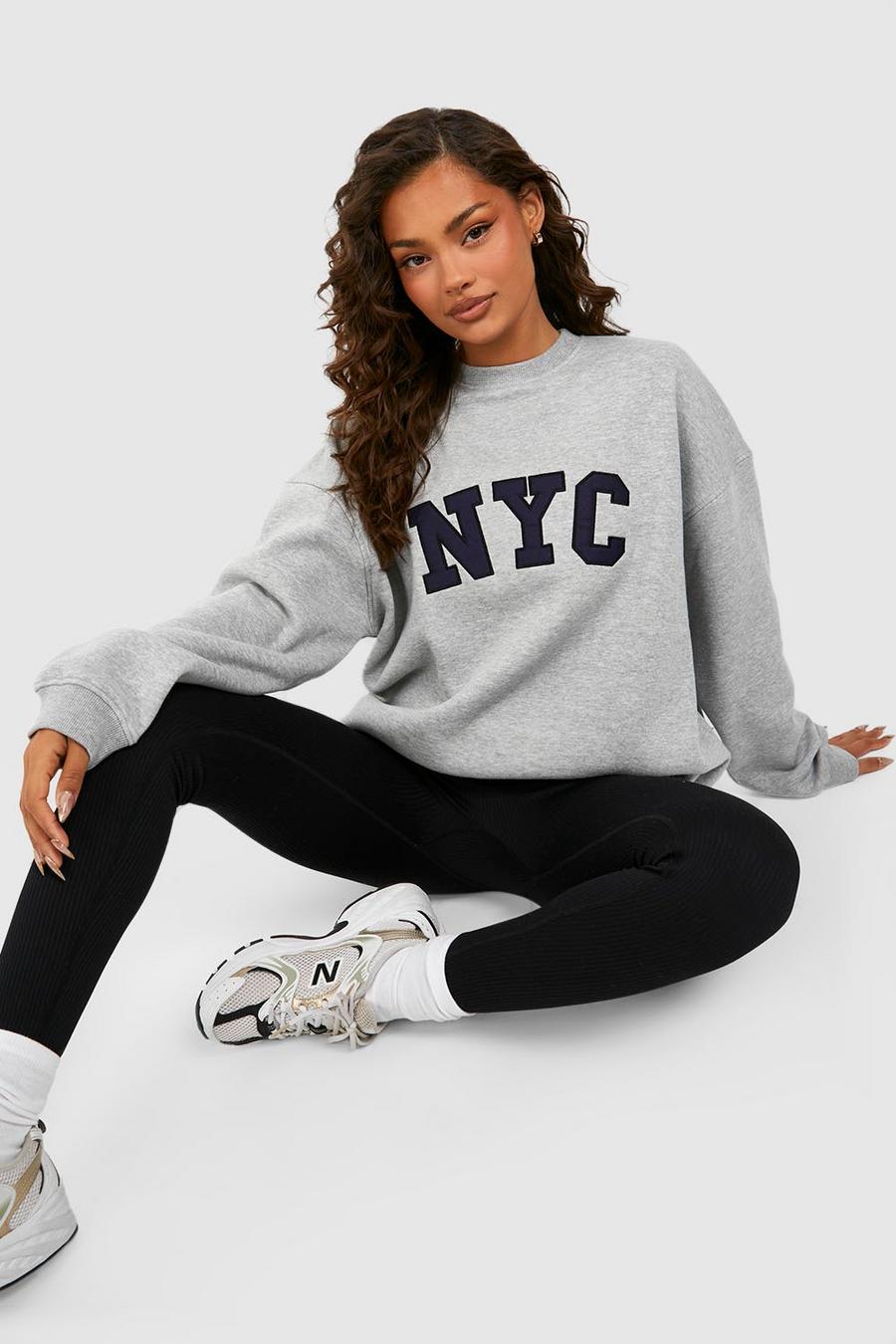 Oversize Sweatshirt mit NYC-Applikation, Ash grey