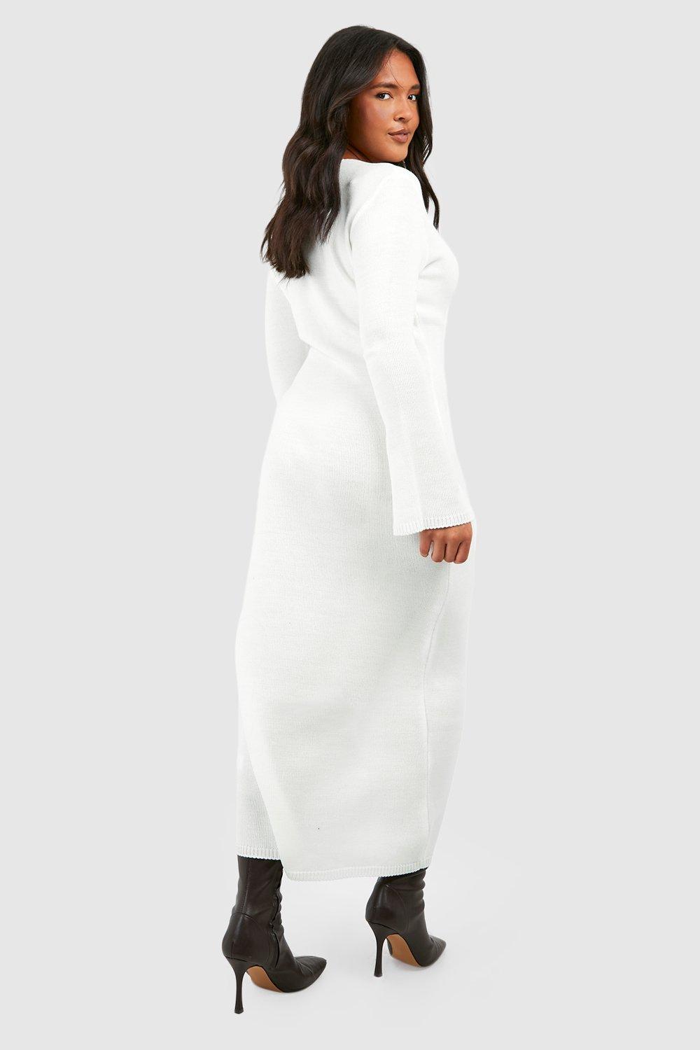 Plus Crew Neck Flare Sleeve Knitted Midaxi Dress