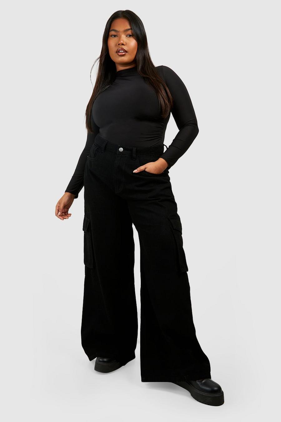 Jeans Cargo Plus Size a gamba ampia, Black image number 1