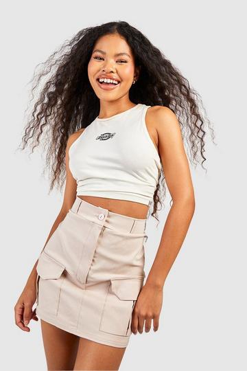 Stone Beige Stretch Cargo Mini Skirt