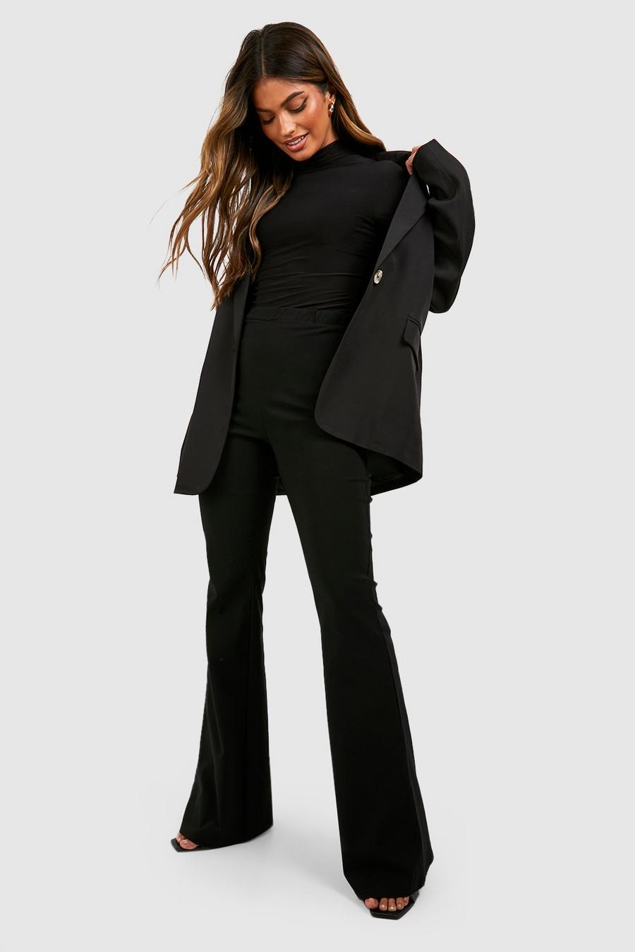 Black Stretch High Waisted Flared Pants image number 1
