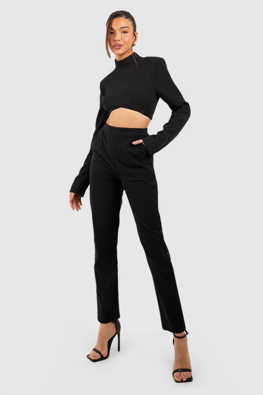 Black Stretch High Waisted Tapered Pants image number 1