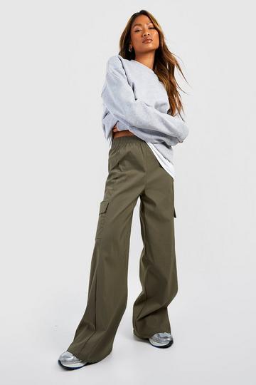 Khaki Stretch High Waisted Cargo Trousers