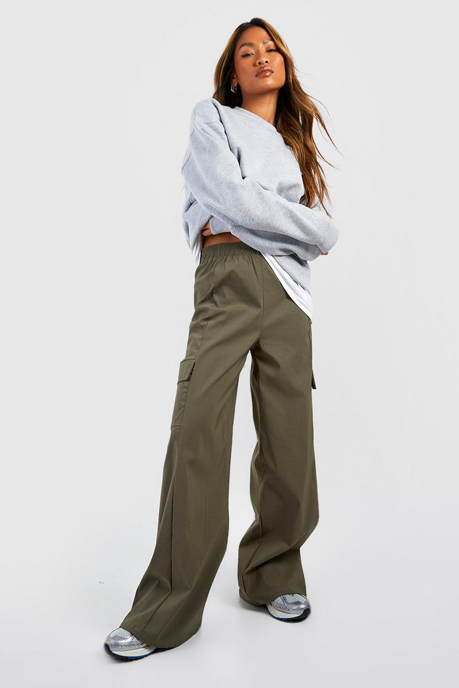 Khaki Stretch High Waisted Cargo Trousers image number 1