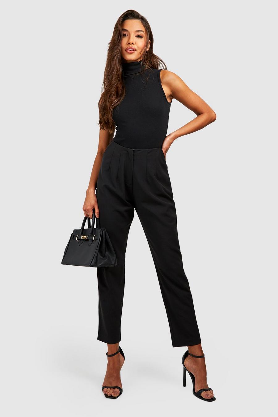 Black High Waisted Tapered Trousers image number 1