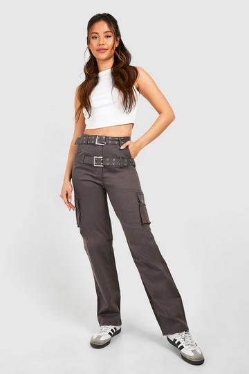 Double Belted Straight Fit Cargo Trousers steel