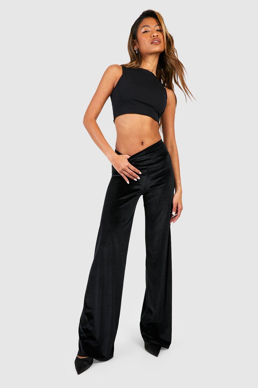 High Waist Solid Velvet Pants Boho Every Day Flare Leg Pants