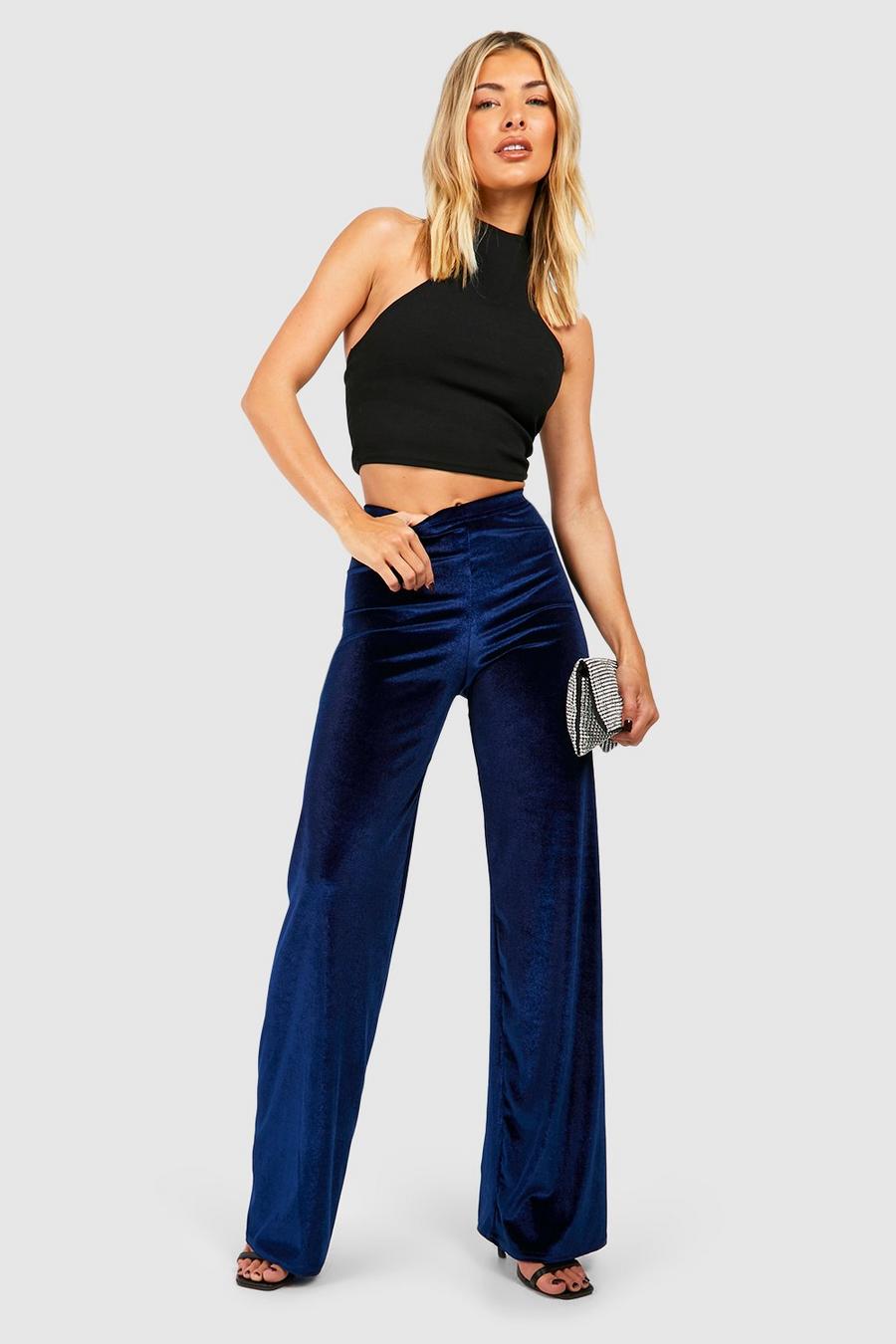 Blue Velvet High Waisted Wide Leg Trousers image number 1