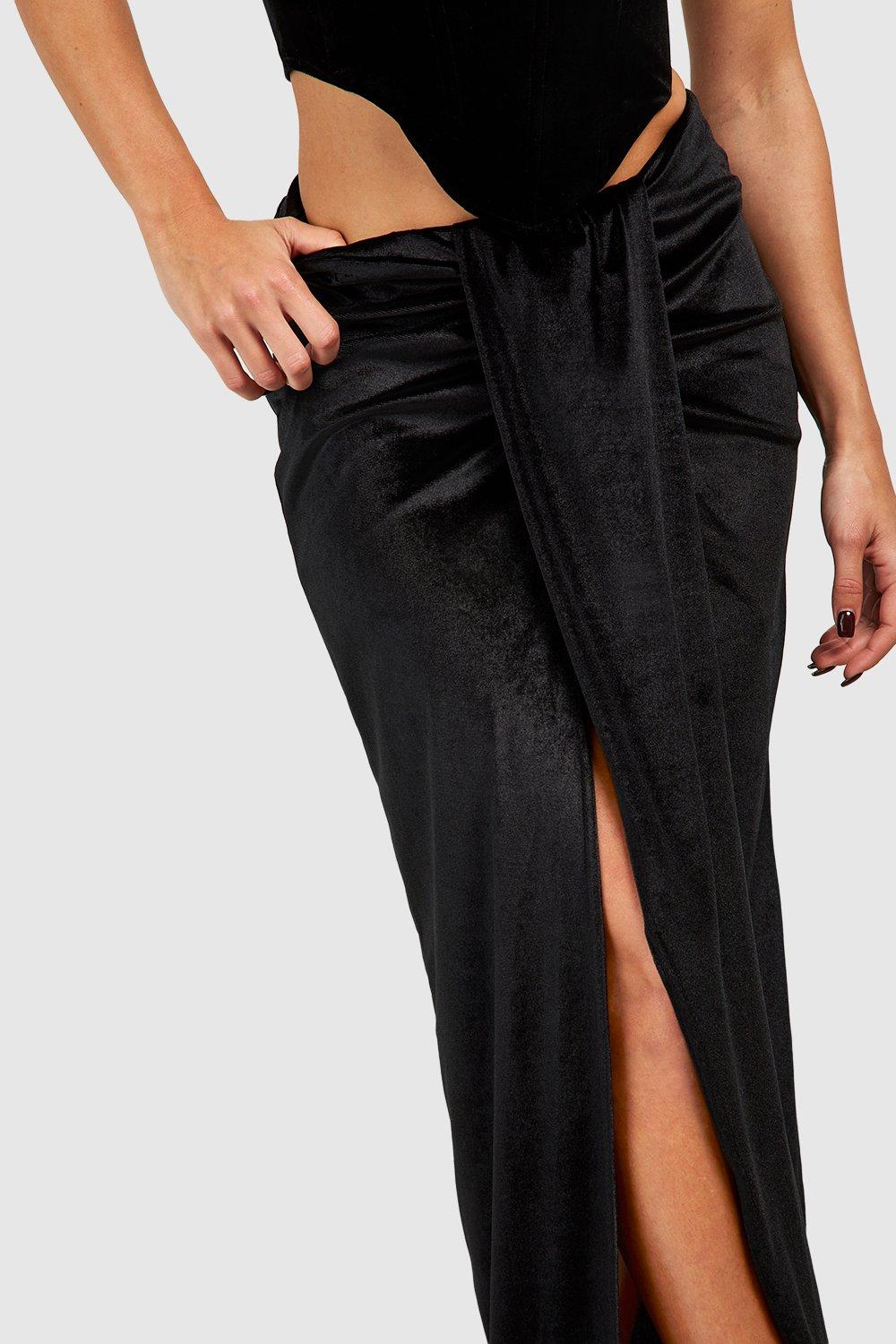 Black velvet maxi skirt cheap uk