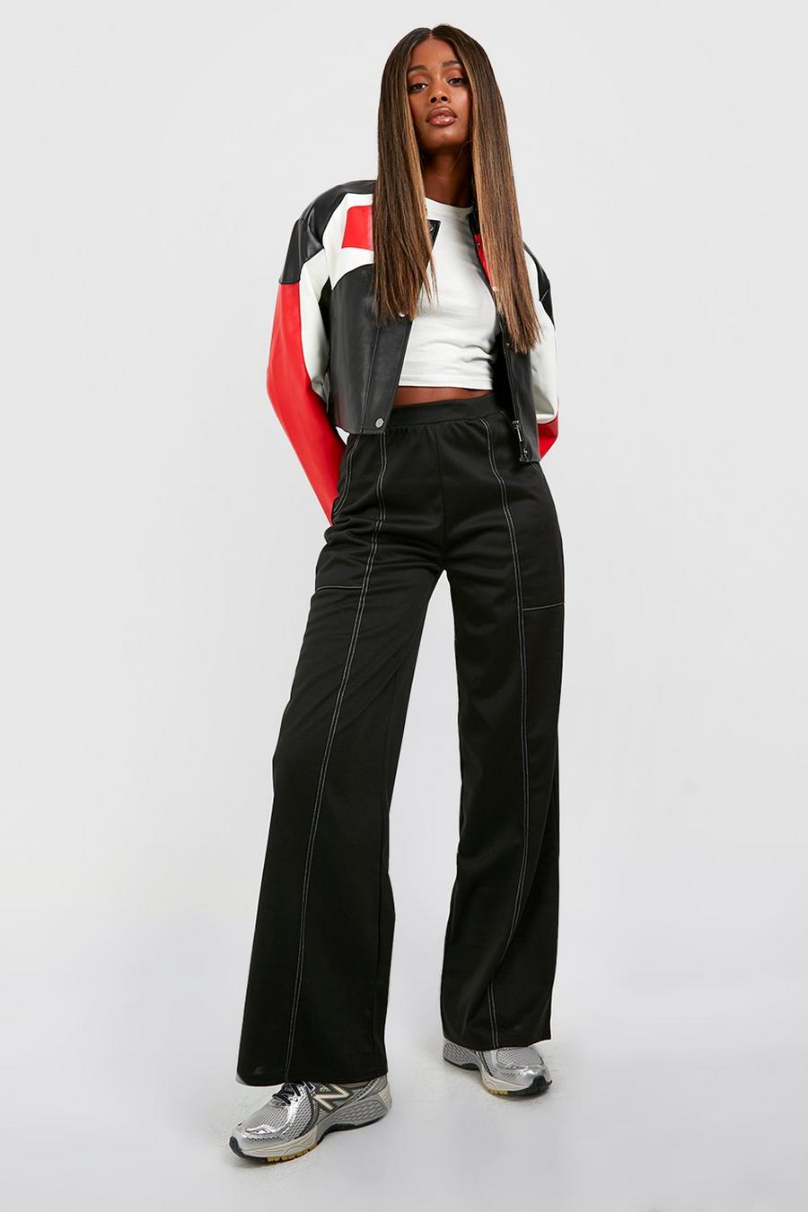 ASOS Wide Leg Pants With Contrast Stitch in Black