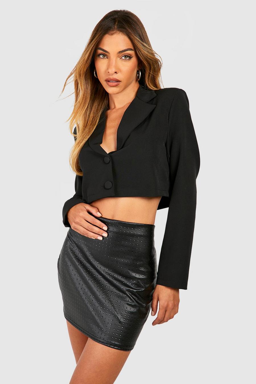 Black Studded Faux Leather Mini Skirt image number 1