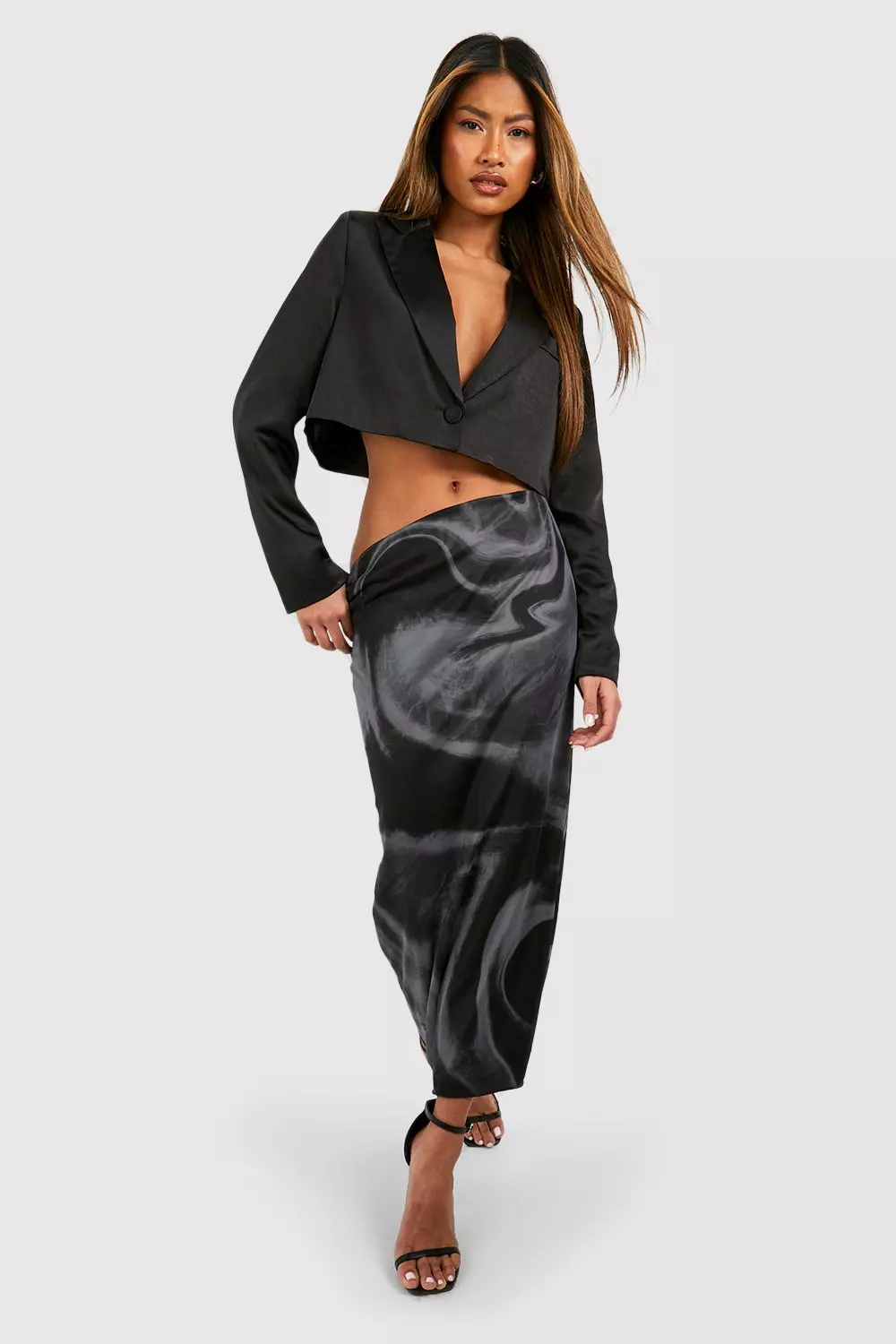 Black Marble Printed Mesh Overlay Midaxi Skirt alternative image
