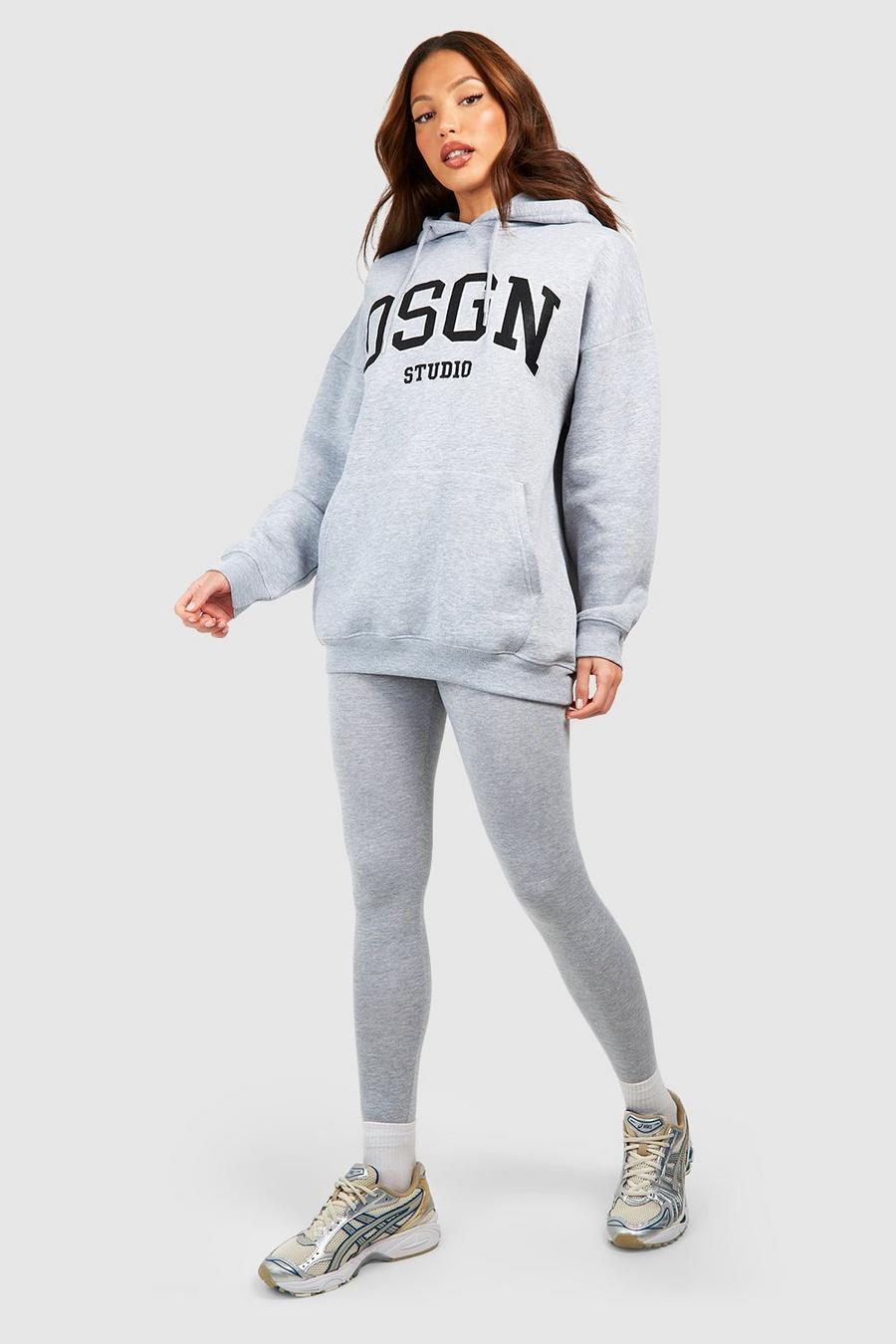 Grey marl Tall Dsgn Studio Emroidered Hoodie And Legging Set image number 1