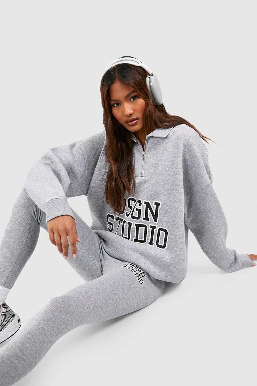 Grey marl Tall Dsgn Studio Half Zip Sweatshirt And Legging Set