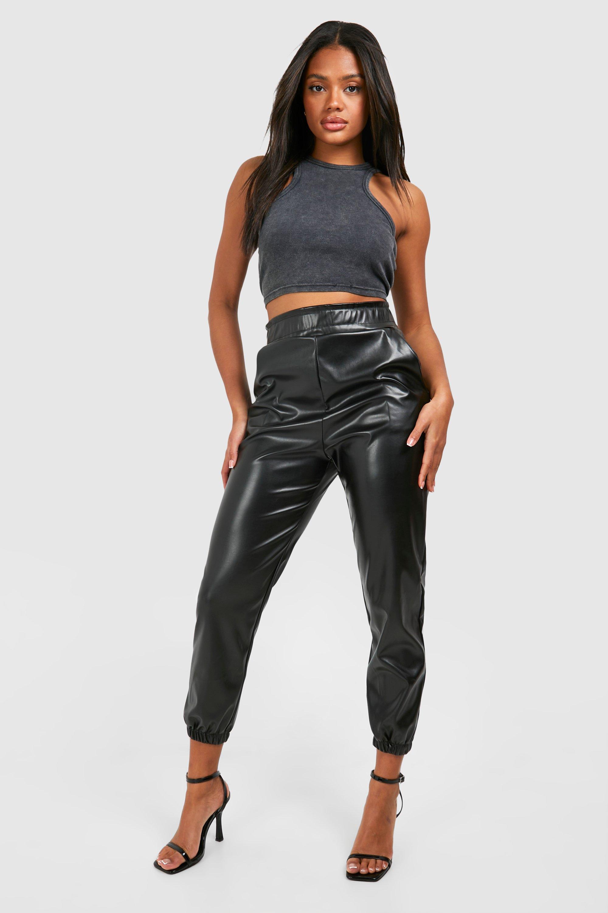 Matte PU Jogginghose mit hohem Bund