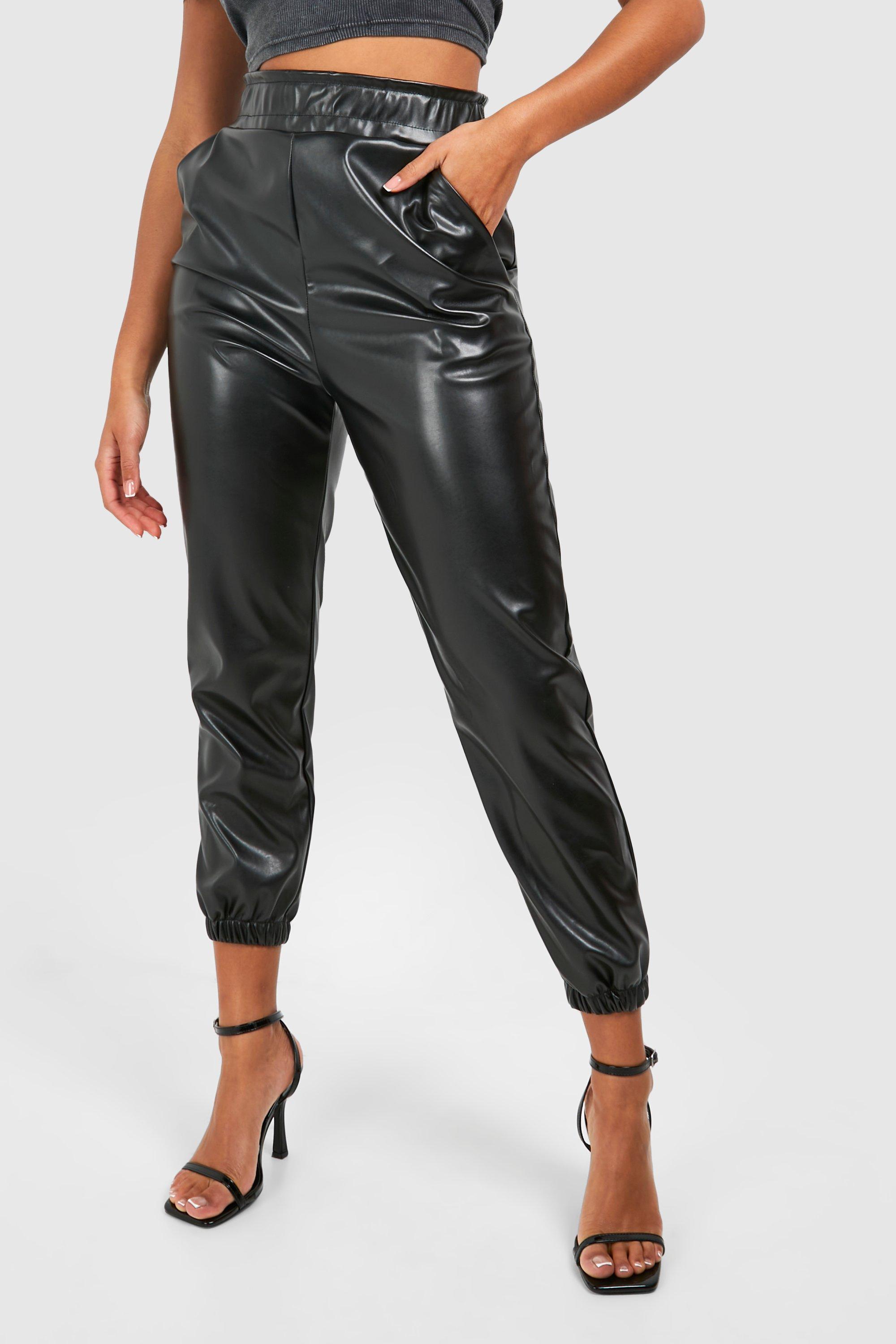 Matt Faux Leather High Waisted Joggers