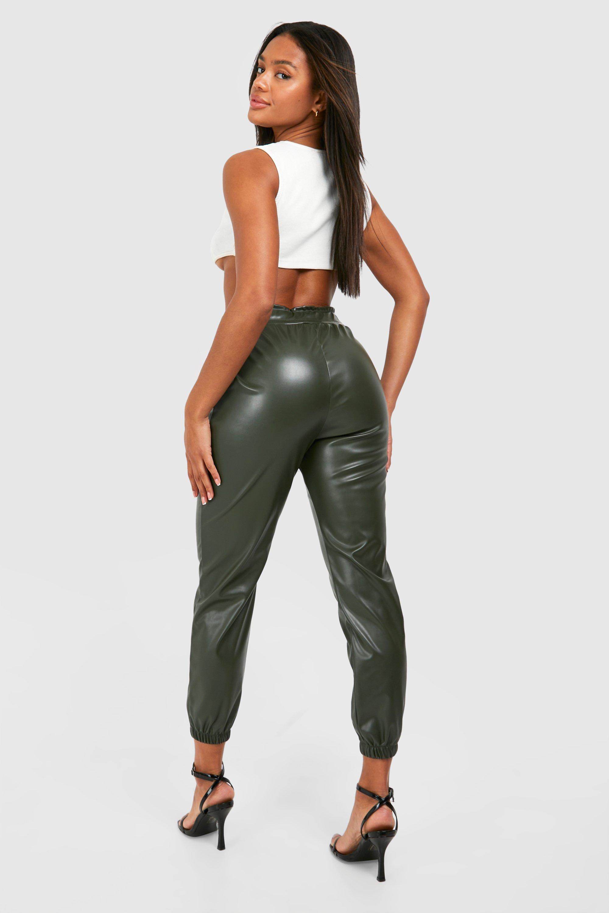 Matt Faux Leather High Waisted Joggers