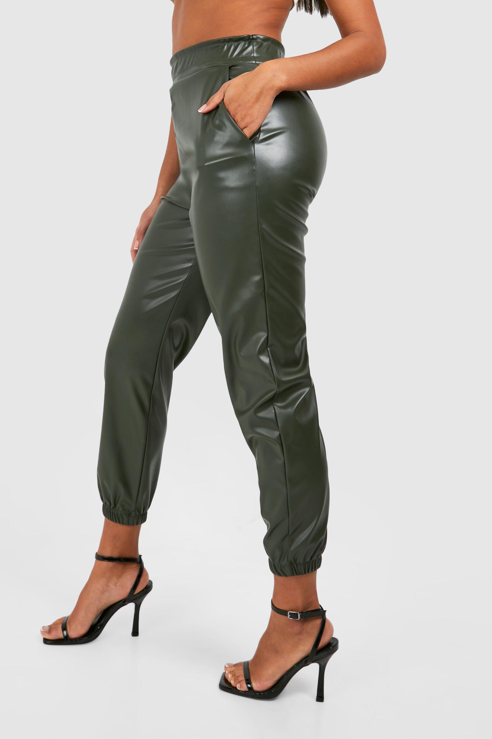 Khaki faux leather outlet joggers