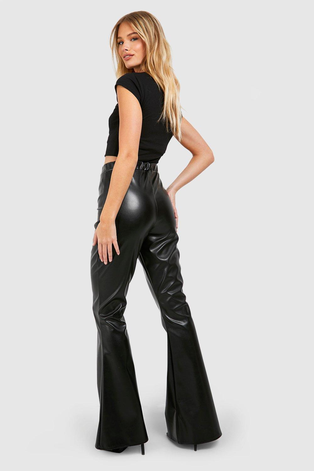 Matte Faux Leather High Waisted Flared Trousers