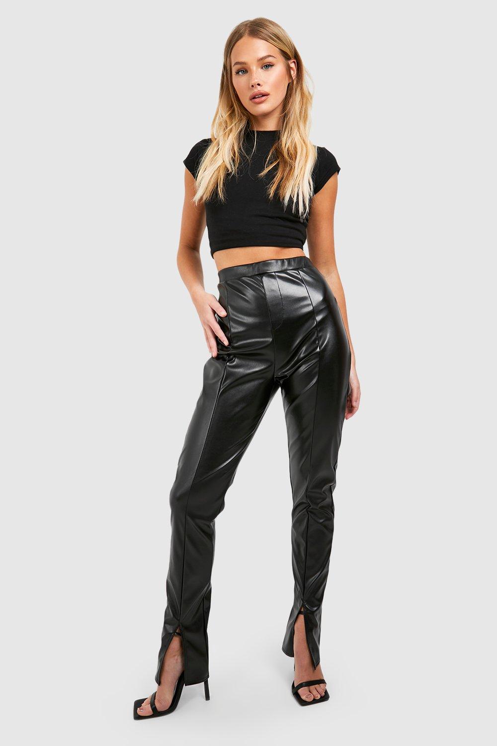 Matte Pu High Waisted Split Hem Leggings