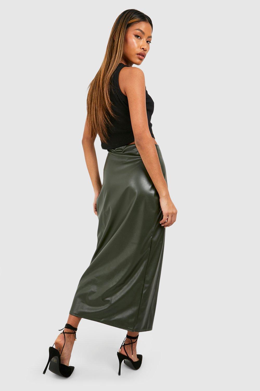 Faux leather midi skirt cheap green