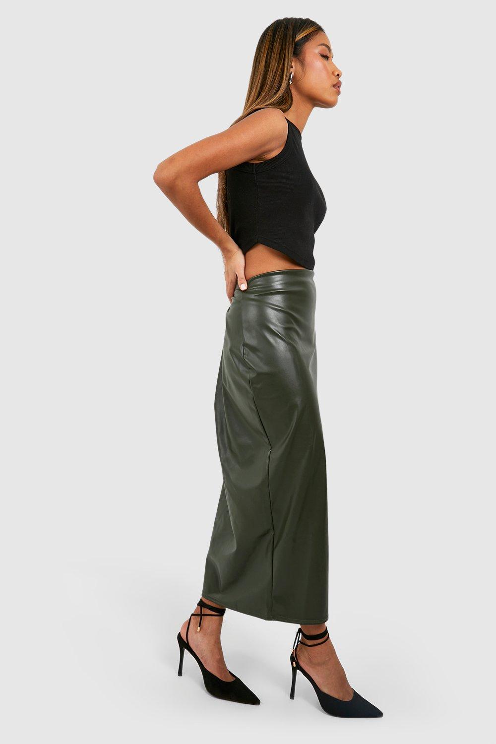 Faux leather khaki skirt sale