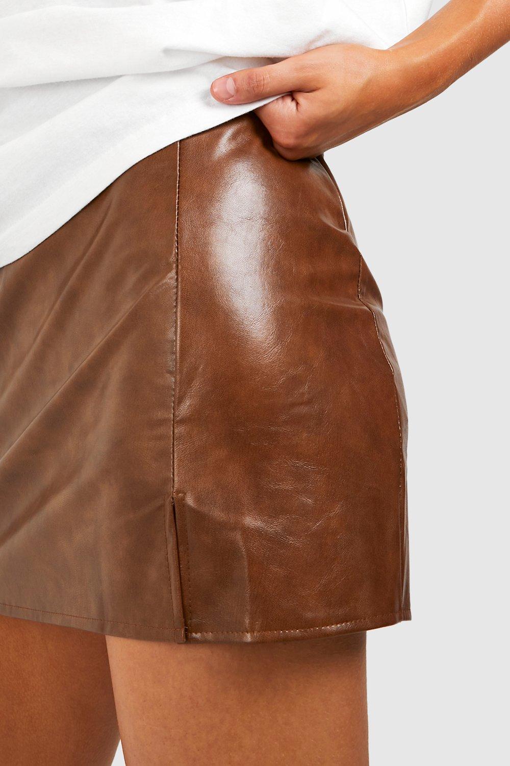 Brown leather skirt outlet price