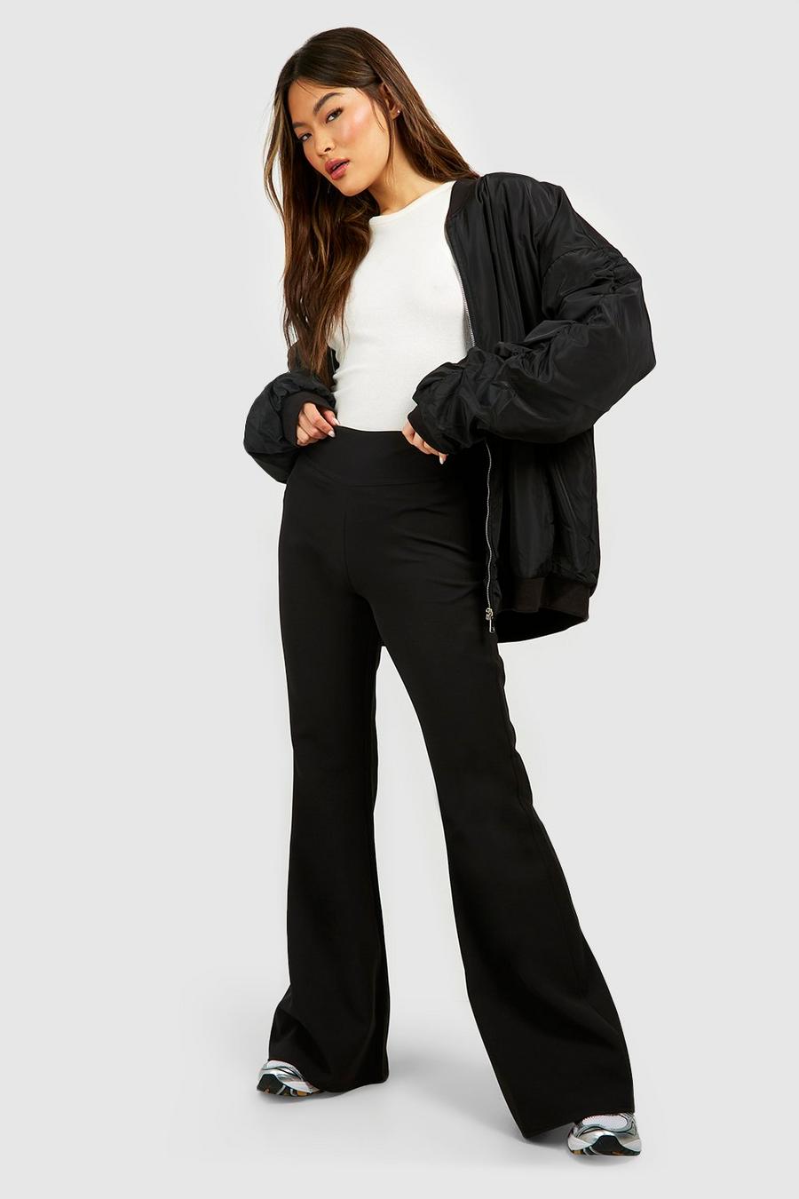 Black Woven Deep Waistband Flared Pants image number 1