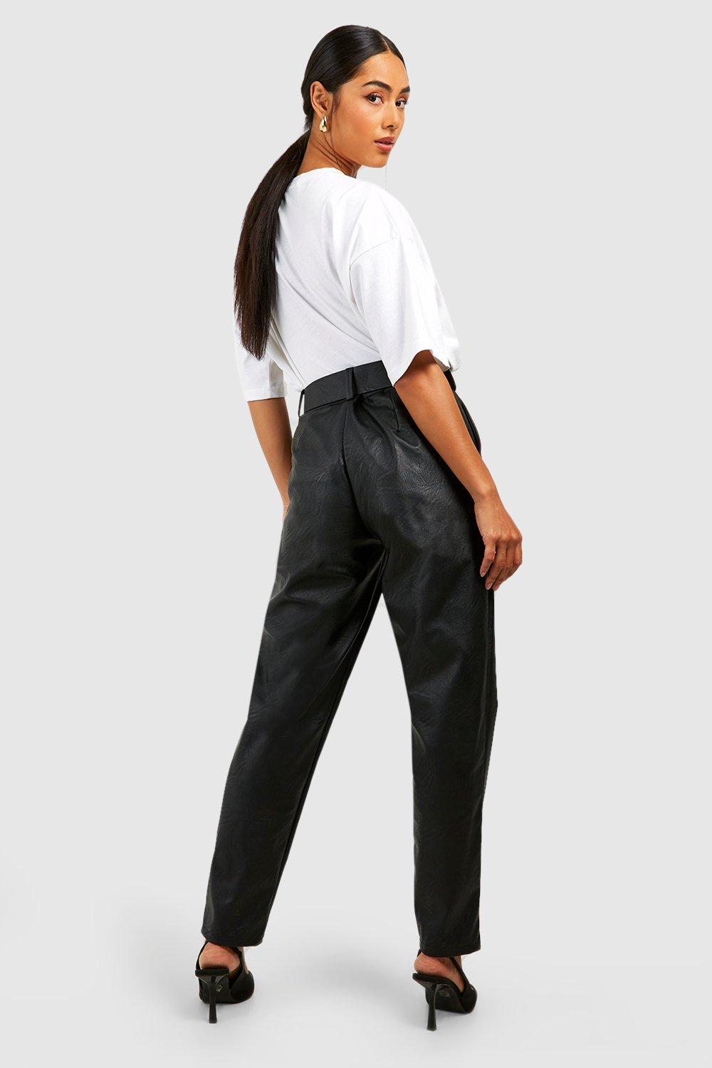 Belted Faux Leather High Waisted Skinny Pants