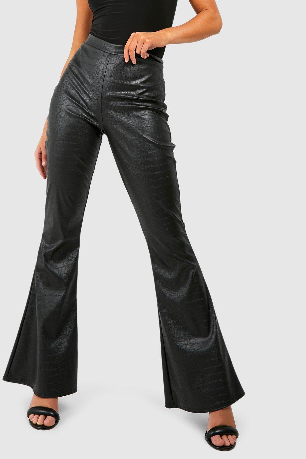 Faux Leather High Waisted Flared Trousers