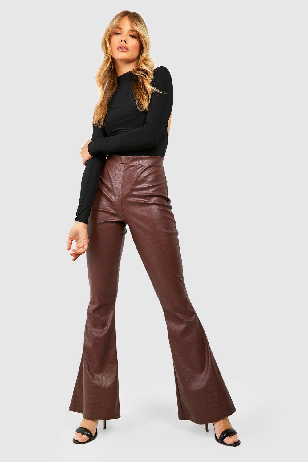 Croc Faux Leather High Waisted Flared Trousers