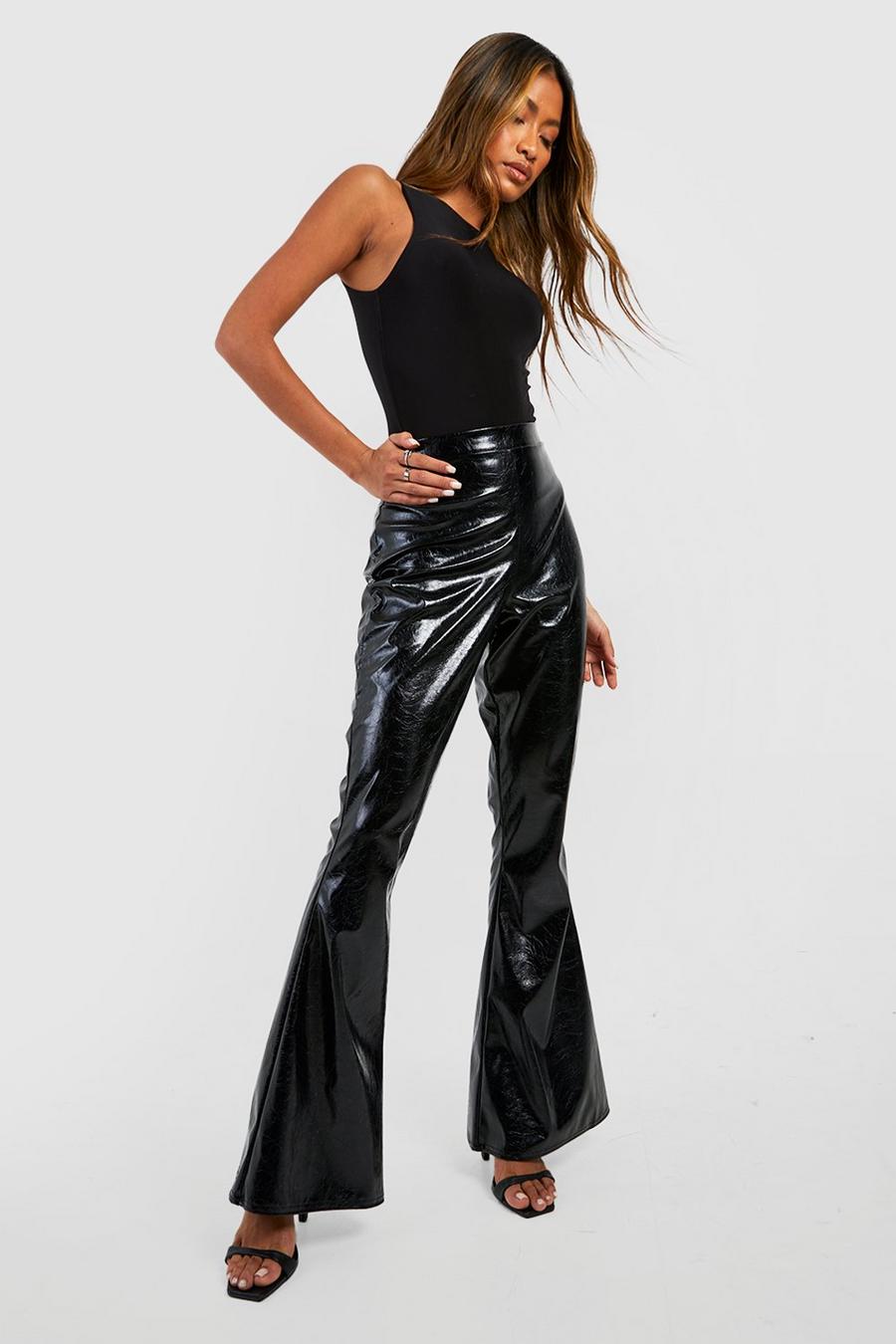 Black Textured Vinyl Flared Trousers image number 1