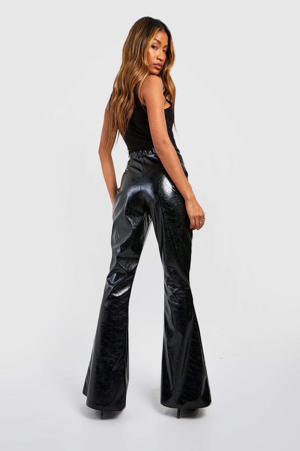 Boohoo Women s Textured Vinyl Flared Trousers Black