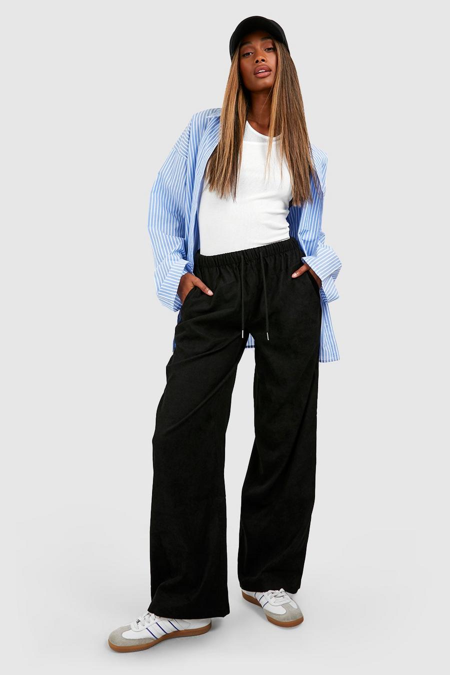 Black Cord Tie Waist Low Rise Trousers image number 1