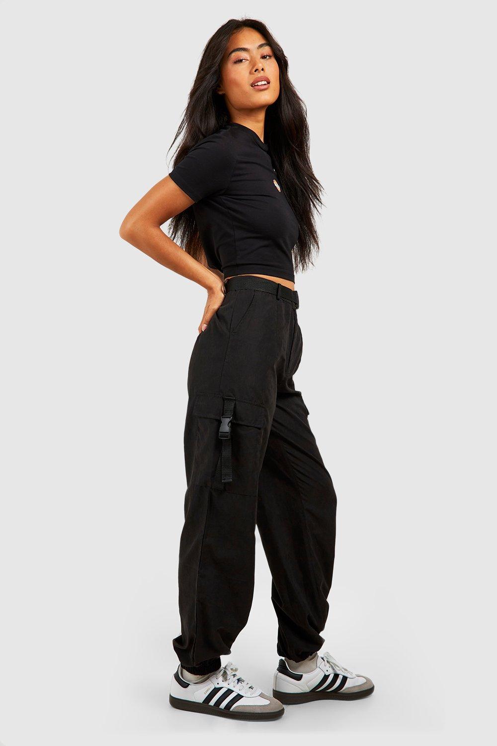 Black Buckle Detail Belted Cargo Pant