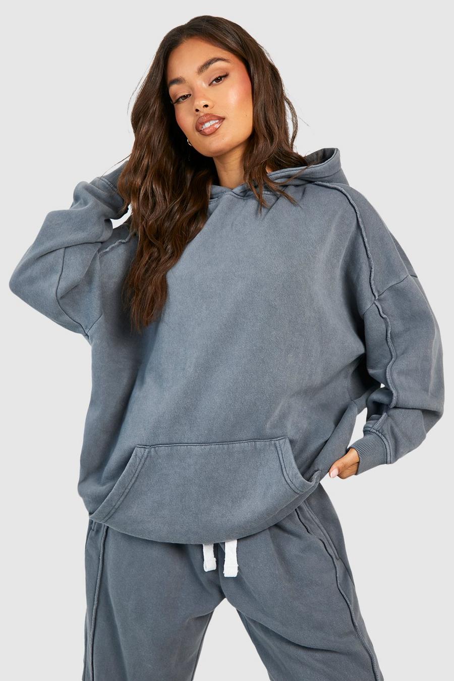 Charcoal Oversize hoodie med tvättad effekt